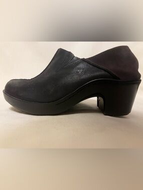 Ariat Kickback Women's Black/Gray Leather Clogs Shoes Suede Heel Cup Size 9.5